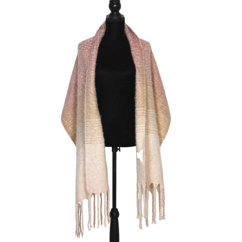 Mersea Large Ombre Cream, Beige, Mauve Knit Scarf - Picture 3 of 12